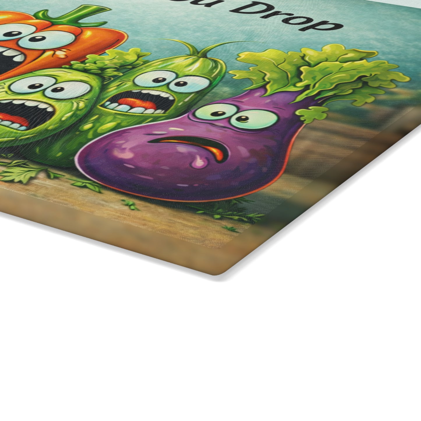Chop Till You Drop Glass Cutting Board – Funny Vegetable Kitchen Decor with Playful Personality