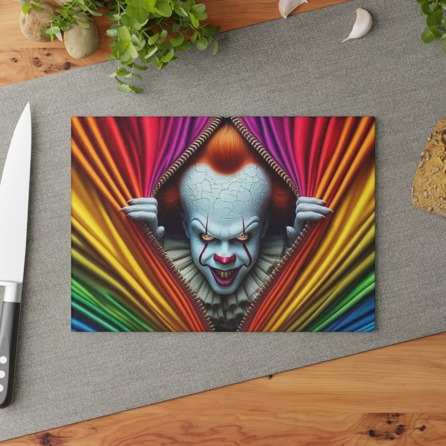 🎪 Rainbow Zipper Clown Cutting Board – A Bold Pop of Chaos for Your Kitchen