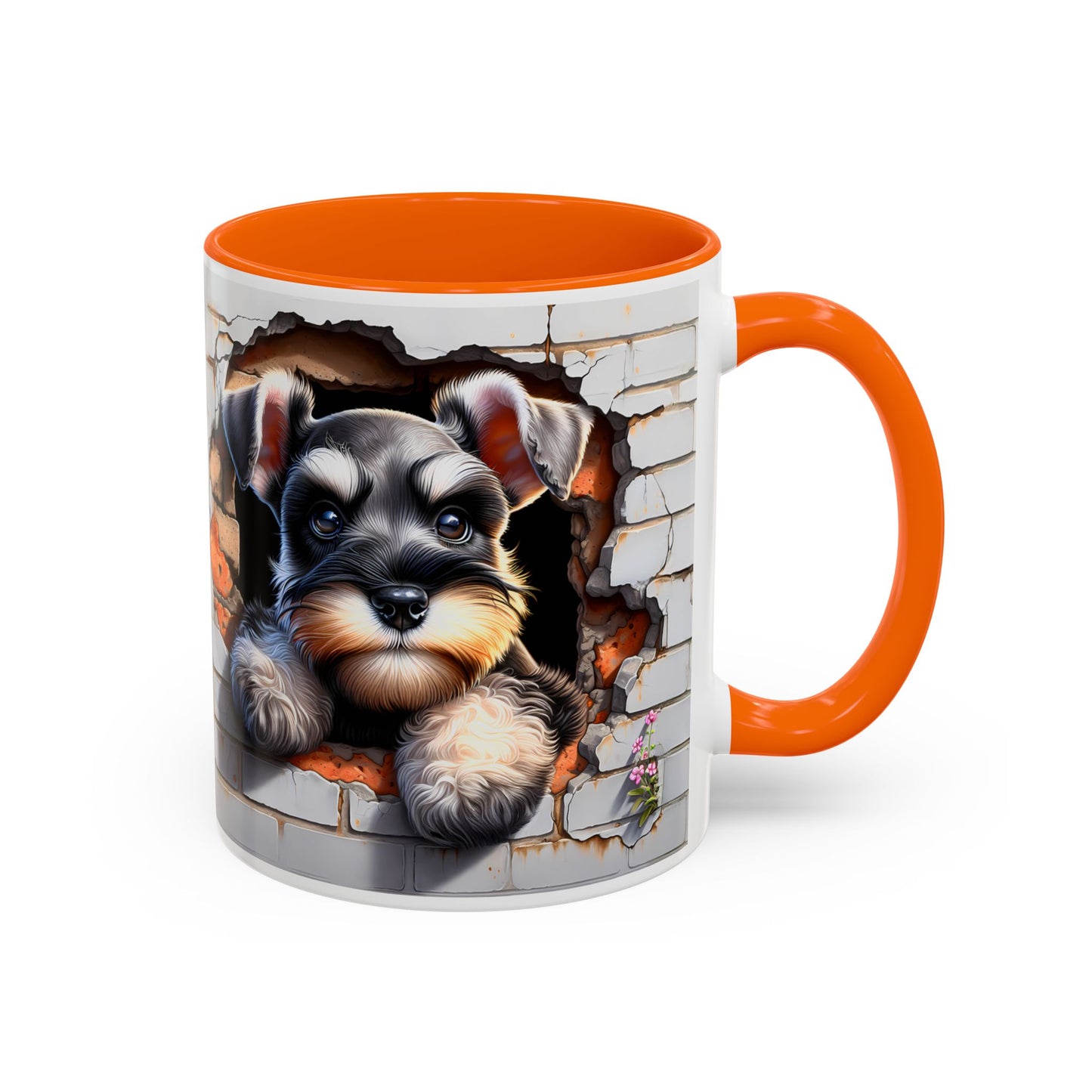 🎀🐶 Schnauzer Puppy Accent Mug – Cute Peek-Through Dog Design for Animal Lovers ☕💖