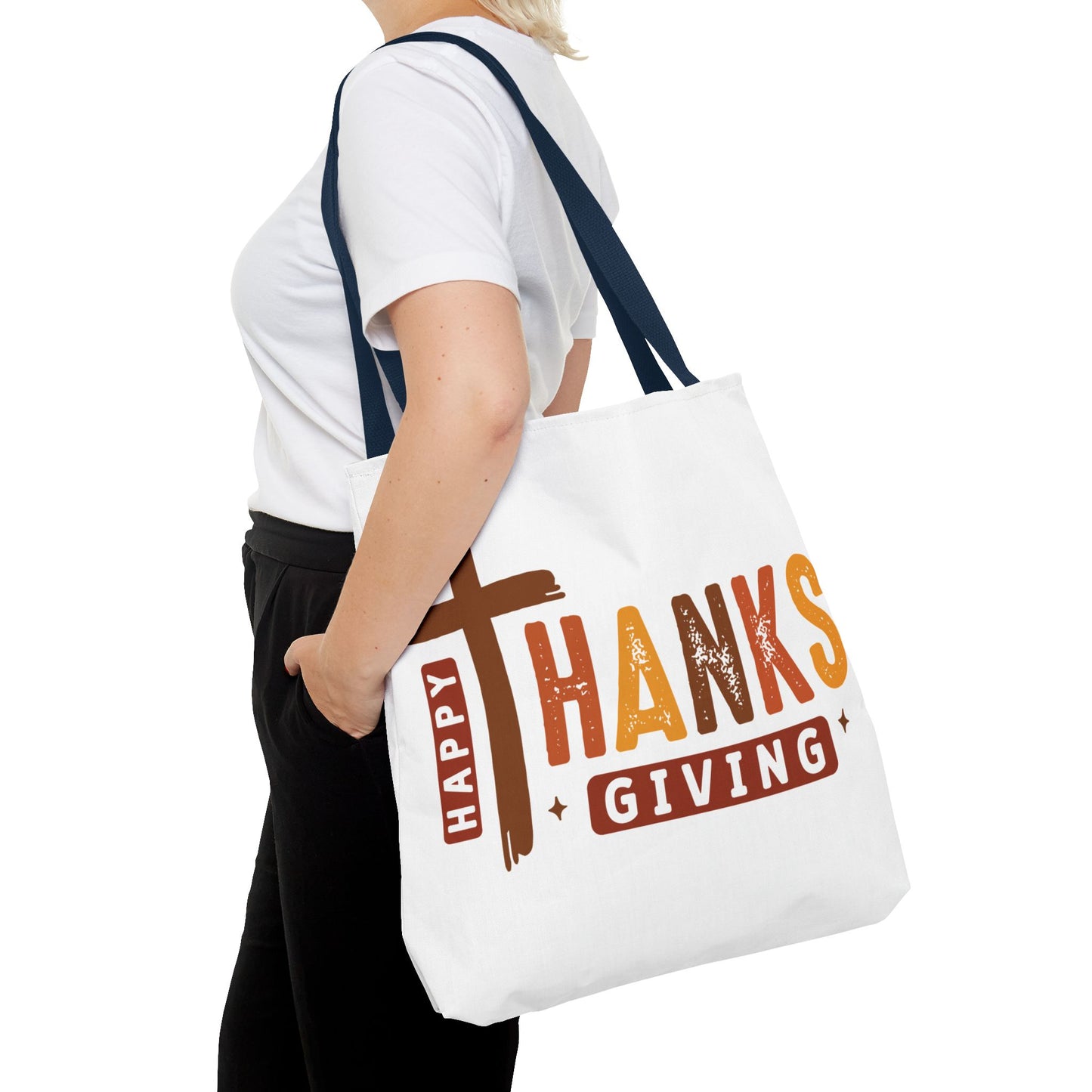 ✝️ Happy Thanksgiving Cross Tote – Faith & Gratitude in Fall Colors 🍂