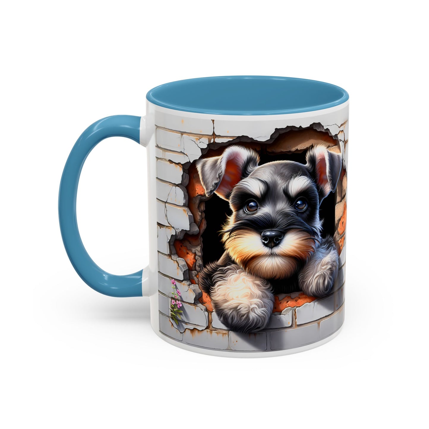 🎀🐶 Schnauzer Puppy Accent Mug – Cute Peek-Through Dog Design for Animal Lovers ☕💖