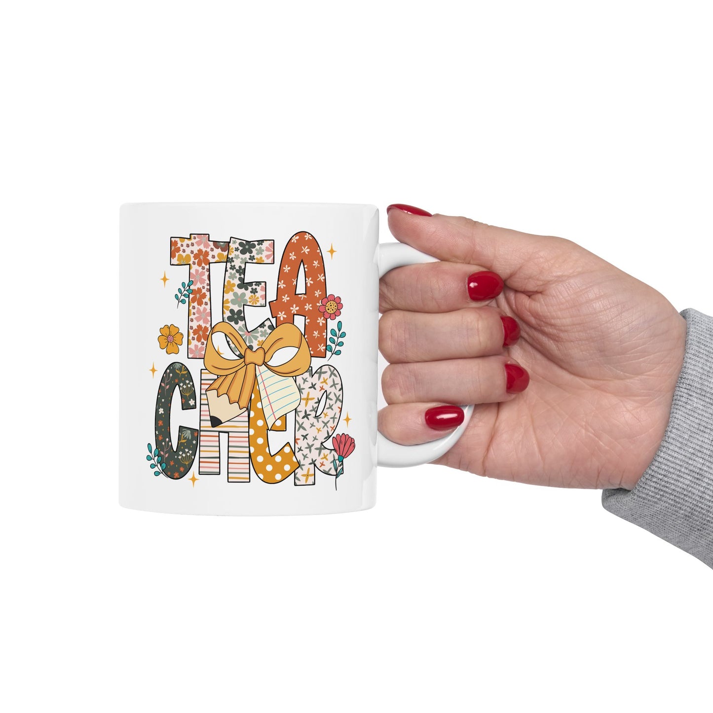🍎 Teacher Floral Mug – Retro Vibes & Classroom Style in Every Sip 🌼