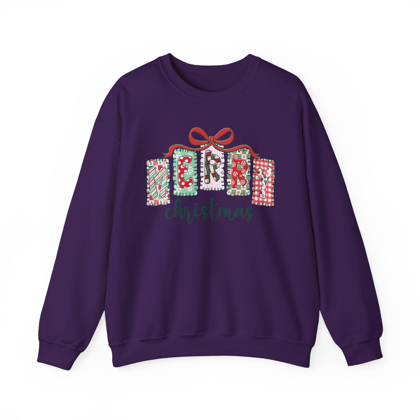 🎀✨ Merry Christmas Sweatshirt – Cozy Patchwork Holiday Crewneck