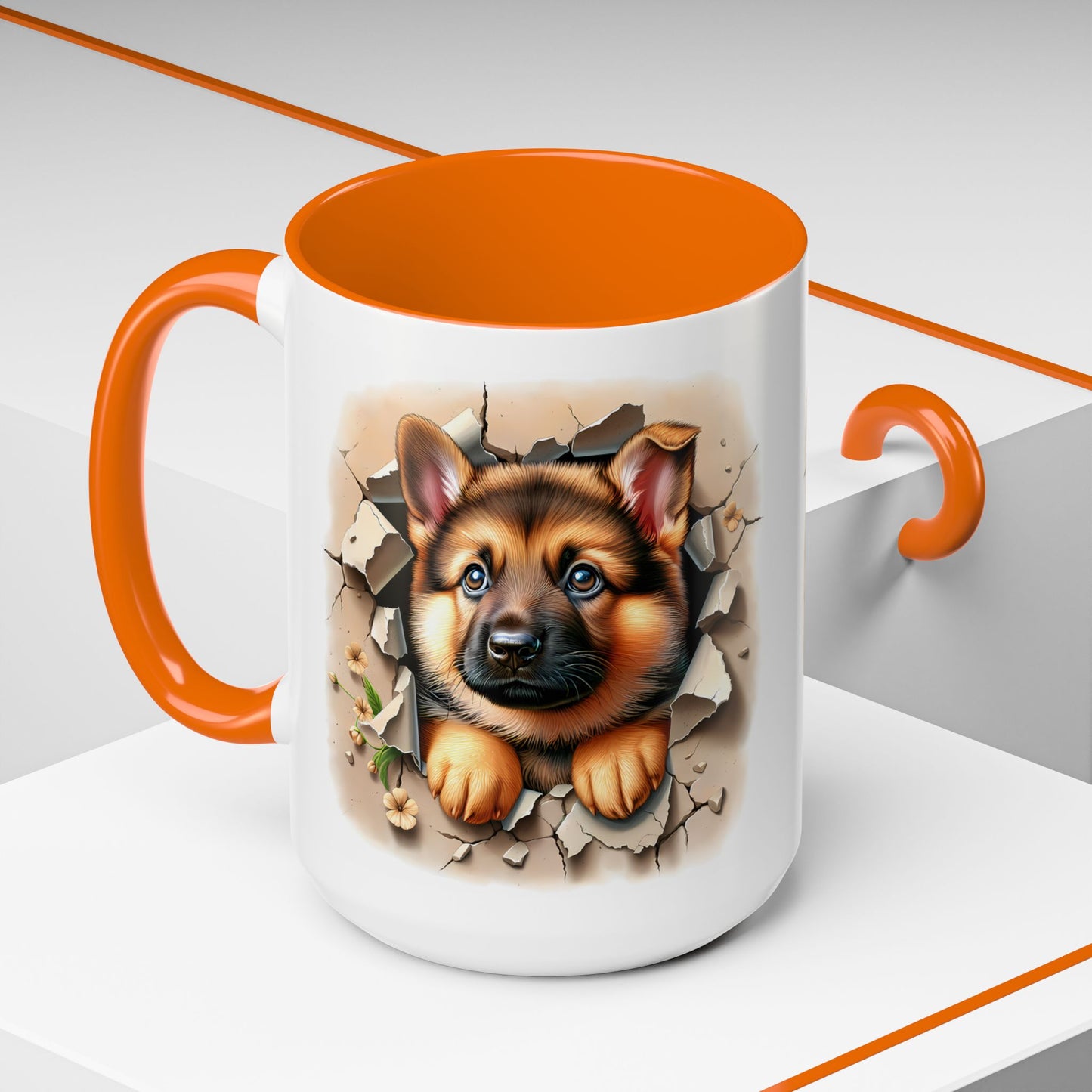 🐾☕ German Shepherd Puppy Peek Accent Mug – Loyal Pup Lover Gift ✨🖤