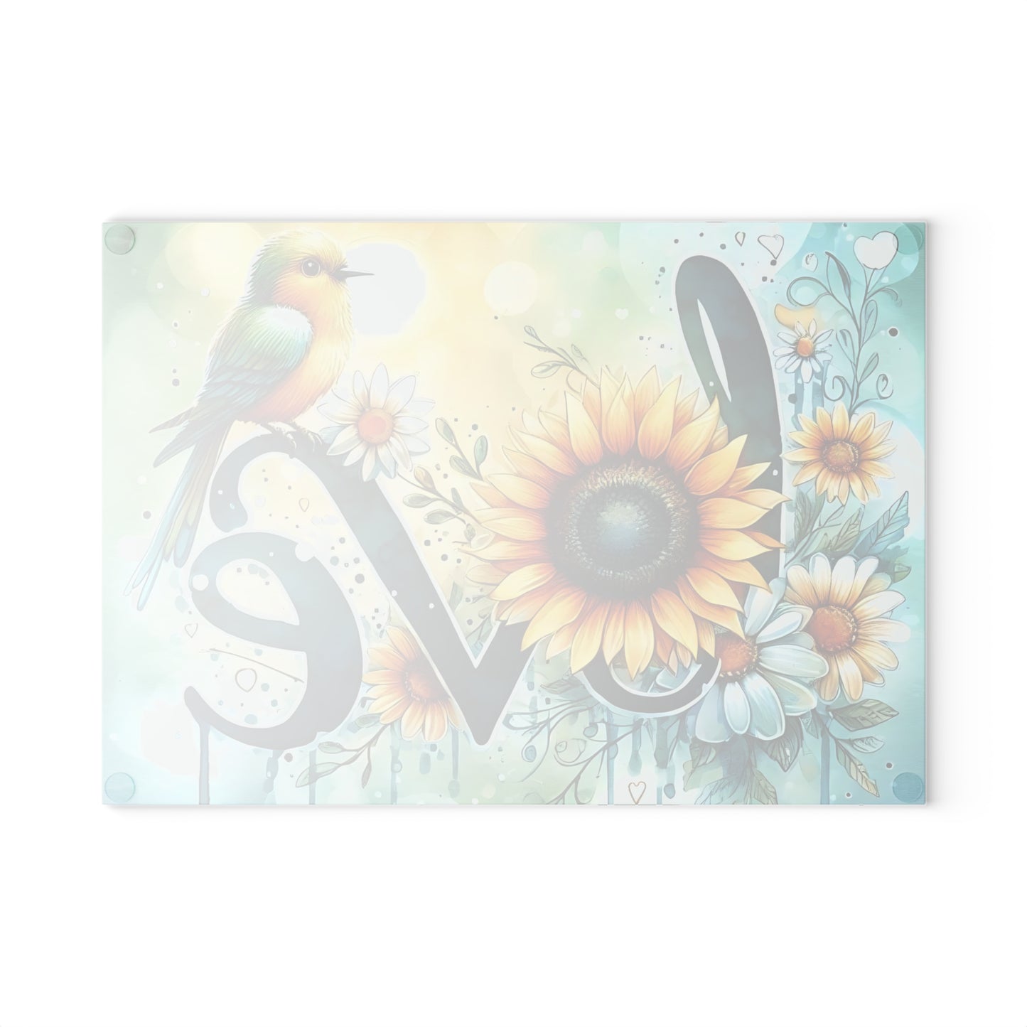 Tabla de cortar Love con diseño de pájaro y girasol
