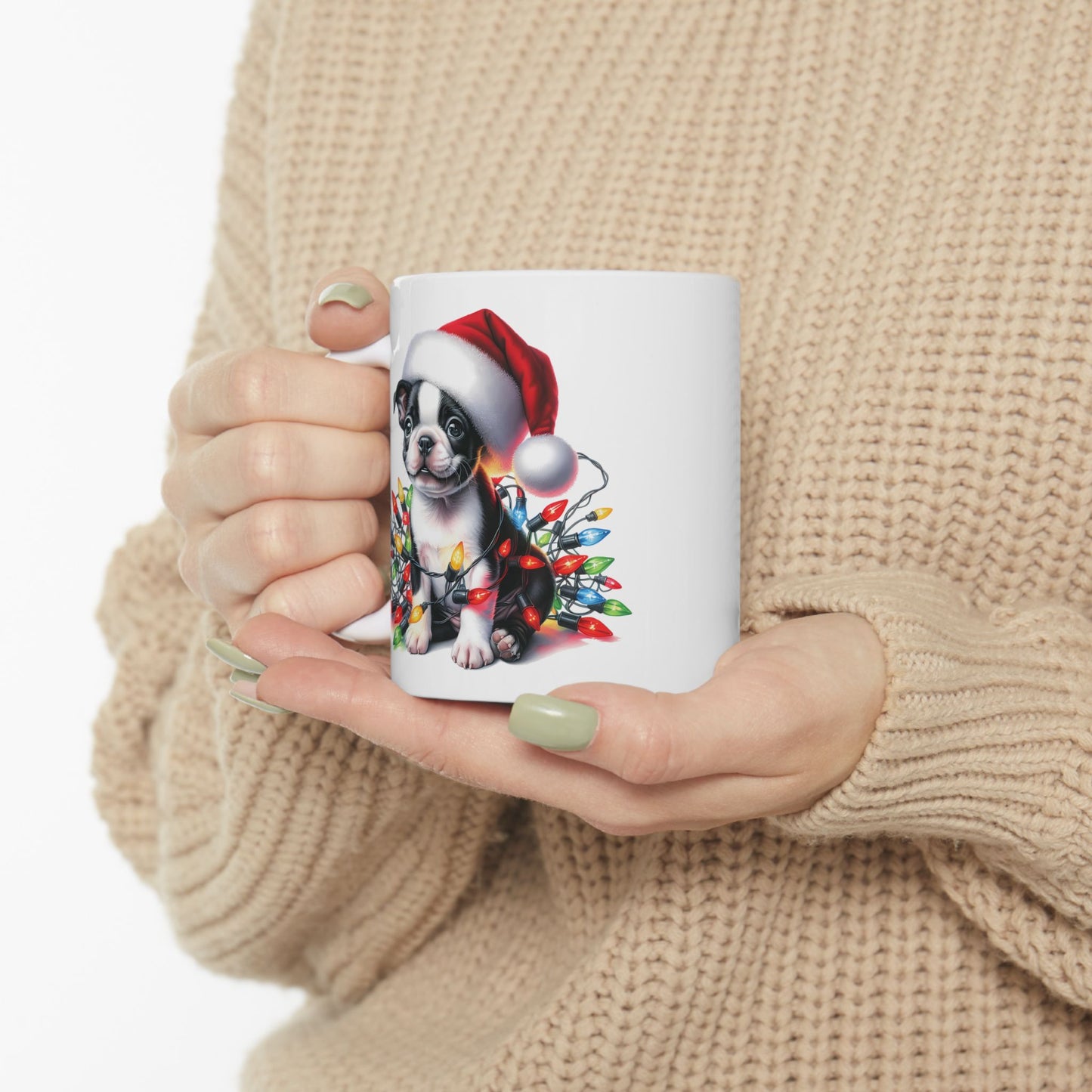 🎄 Boston Terrier Christmas Lights Mug – Adorable Holiday Cheer in Every Sip! 🐾