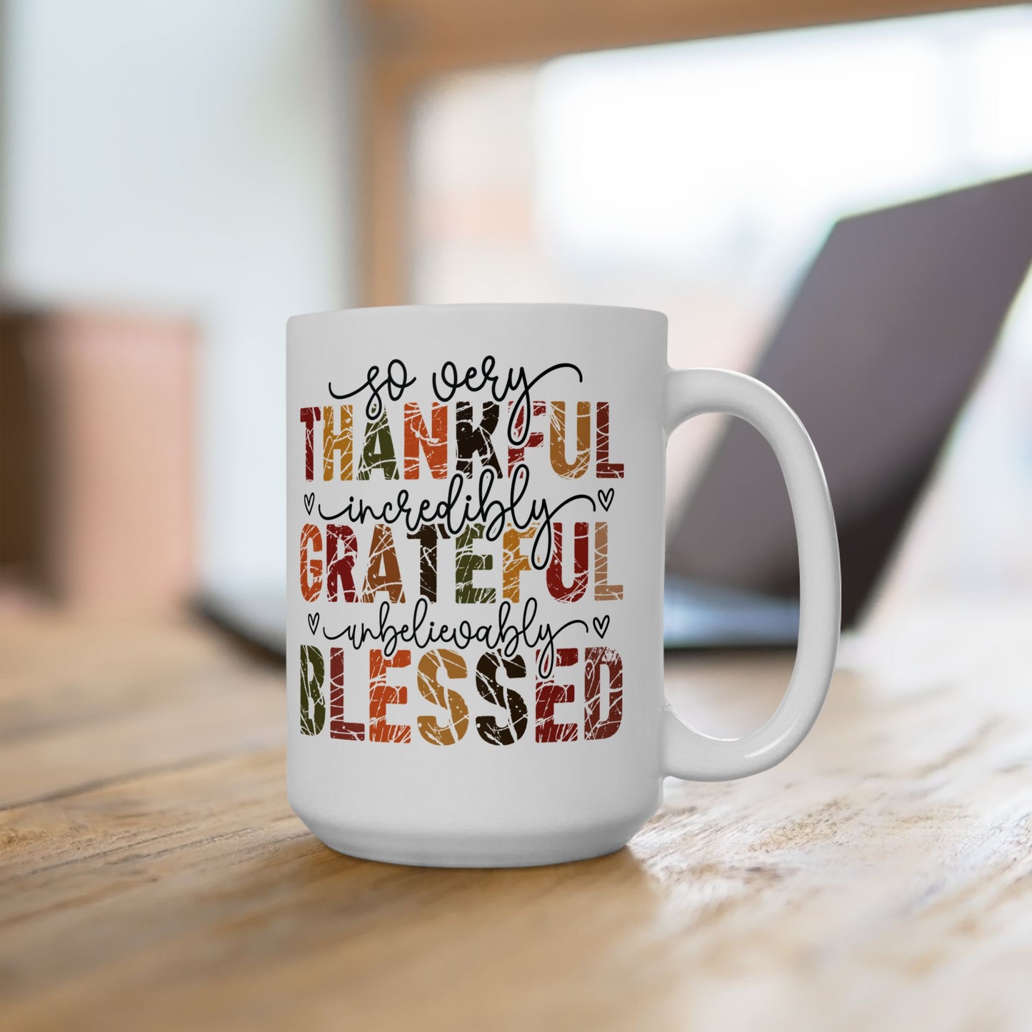 🍂 So Very Thankful • Incredibly Grateful • Unbelievably Blessed – Fall Typography Mug ✨☕