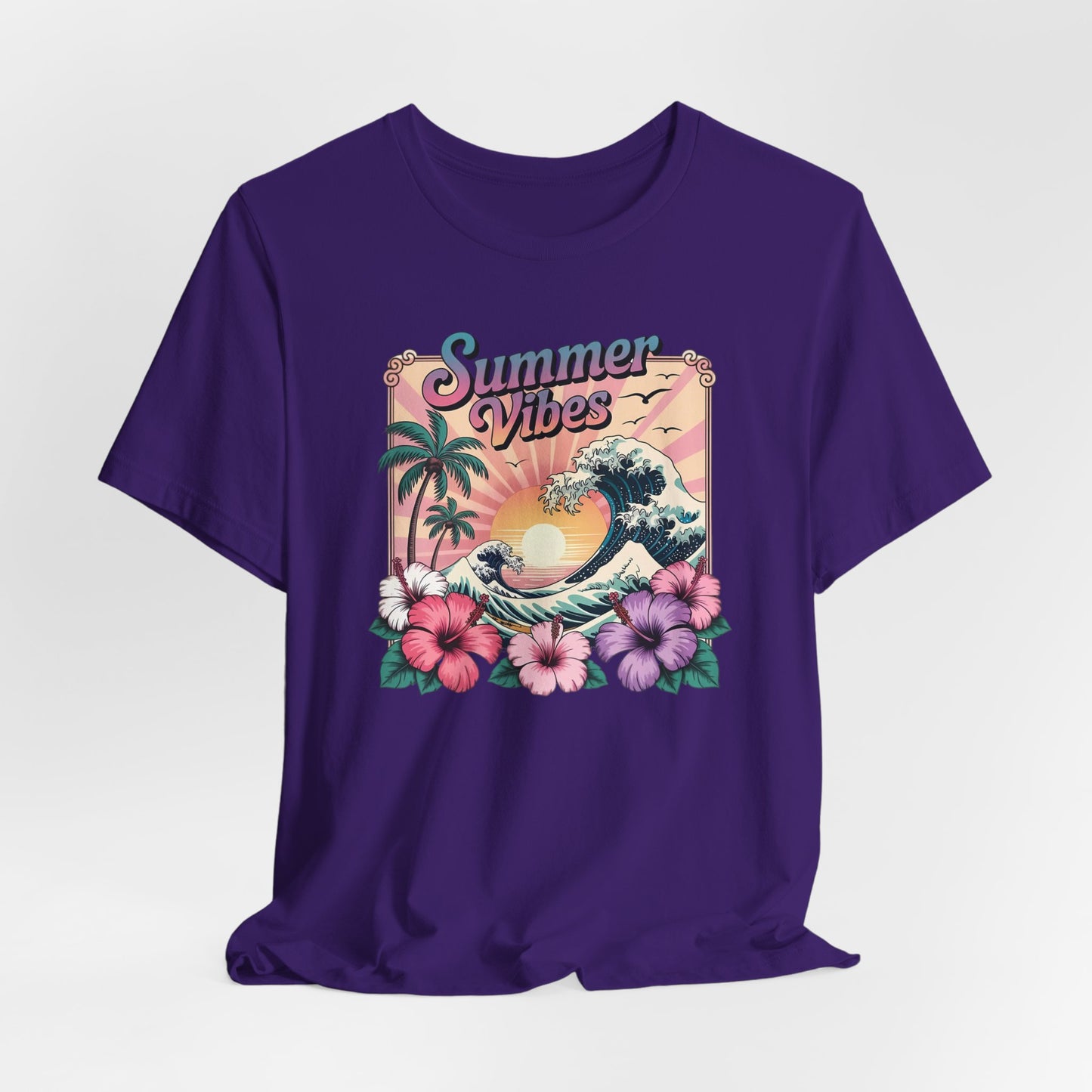 ☀️ Camiseta Summer Vibes – Ola playera vibrante, hibisco y palmeras | Camiseta gráfica para mujer
