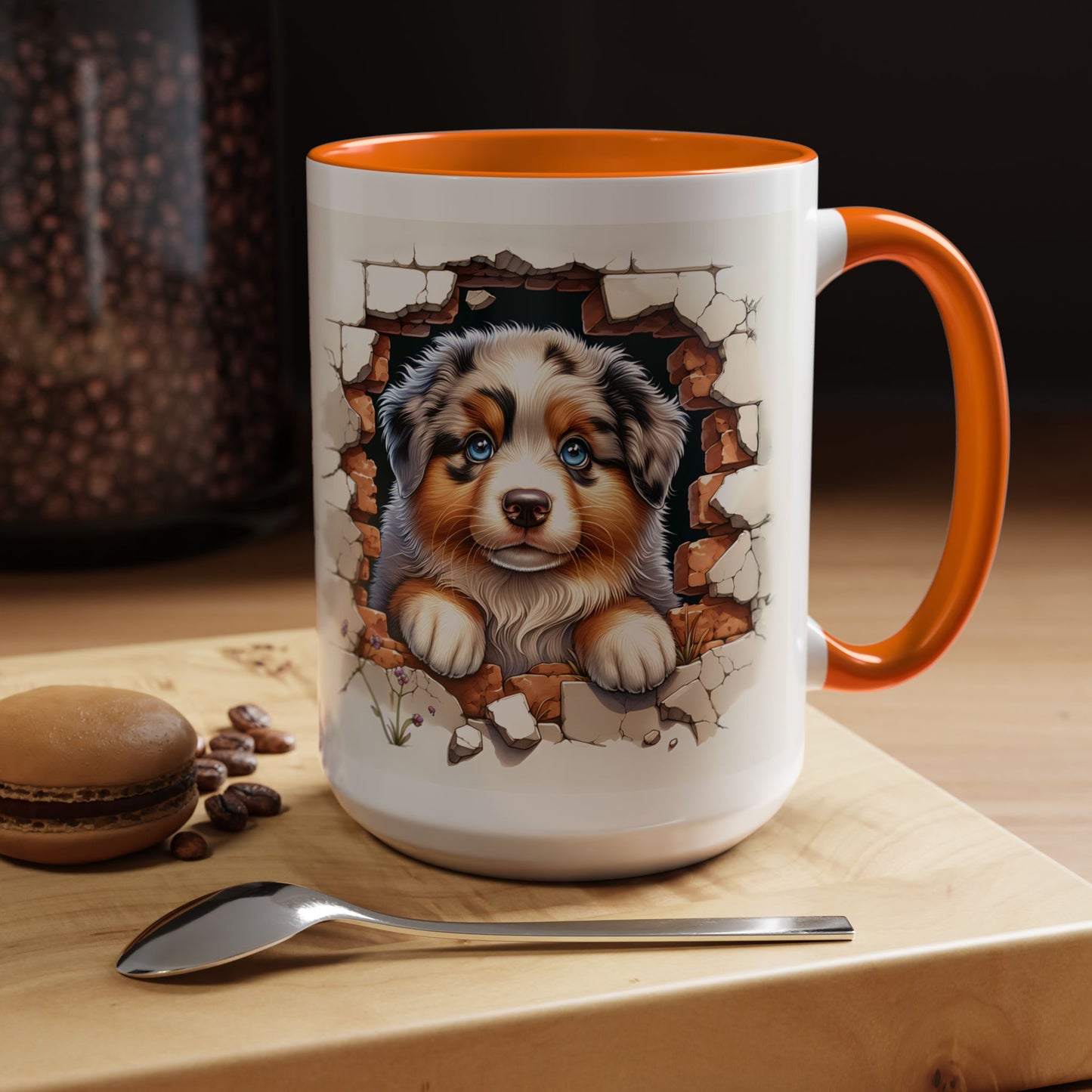 🐾☕ Australian Shepherd Puppy Peek Accent Mug – Blue-Eyed Beauty Dog Lover Gift ✨💙