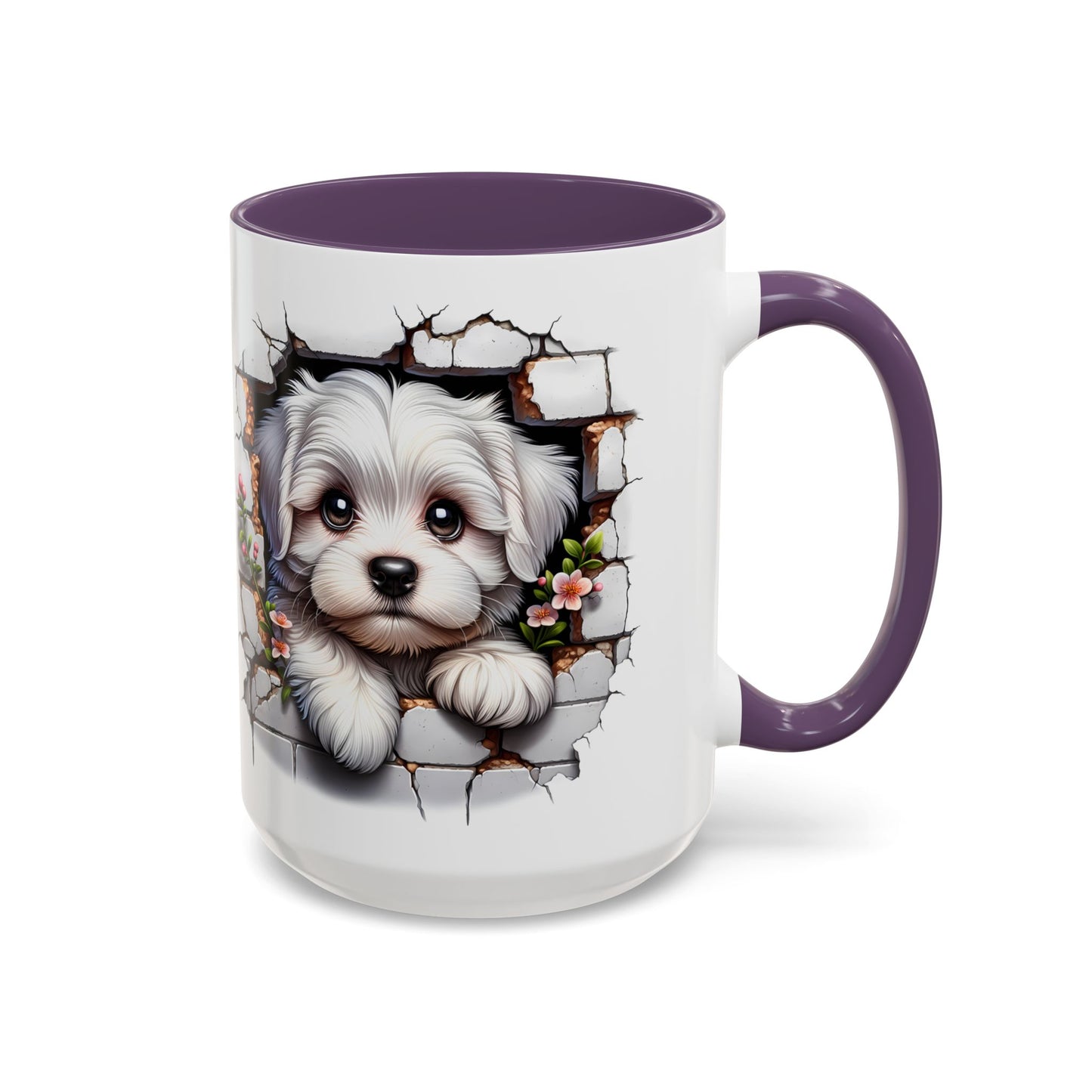 🎀🐶 Maltese Puppy Accent Mug – Cute Peek-Through Dog Design for Animal Lovers ☕💖