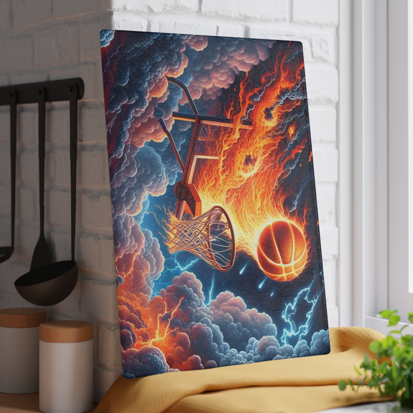 🔥 Fiery Basketball Slam Cutting Board – Bring the Heat to Your Kitchen