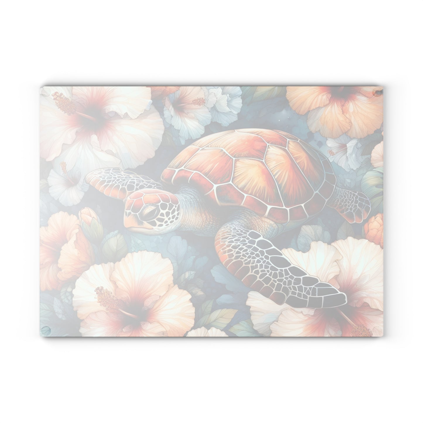 🐢 Tropical Sea Turtle & Hibiscus Cutting Board – Coastal Elegance for Your Kitchen 🌺