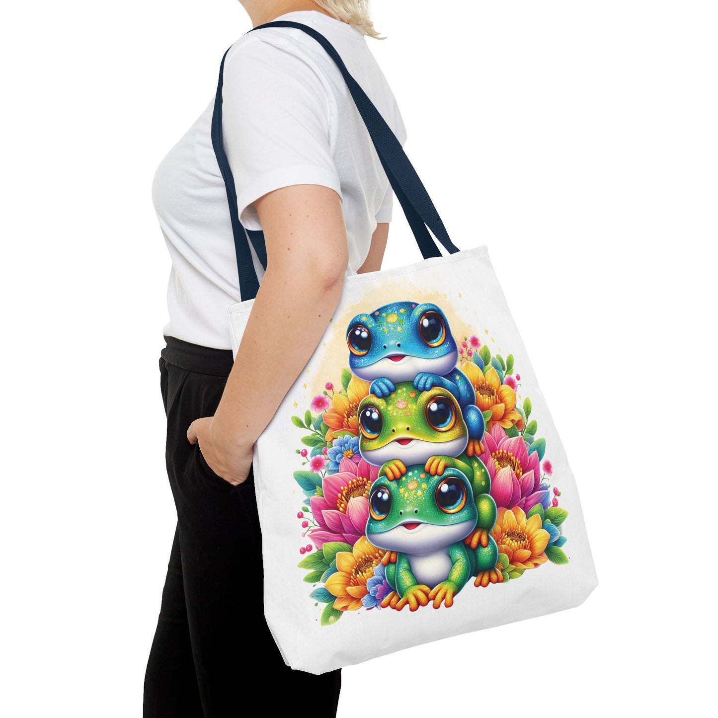 🐸 Stacked Frogs Floral Tote Bag – Colorful Whimsy for Every Day 🌸👜