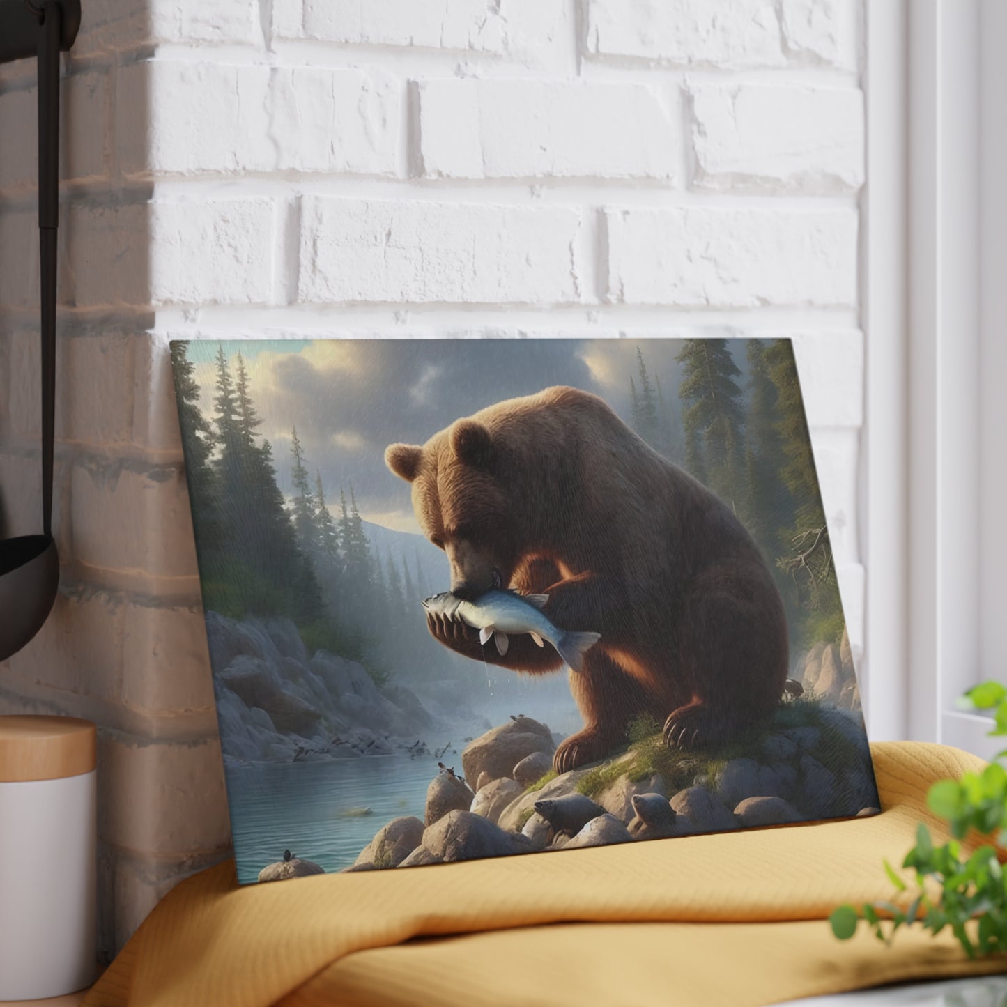 🐻🌲 Bear & Salmon River Cutting Board – Nature’s Wild Elegance for Your Kitchen 🌲🐻