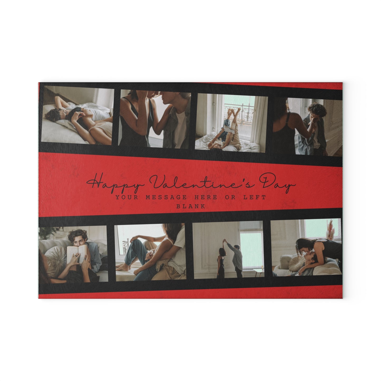 Happy Valentine’s Day Photo Collage Glass Cutting Board – Personalized Romantic Keepsake