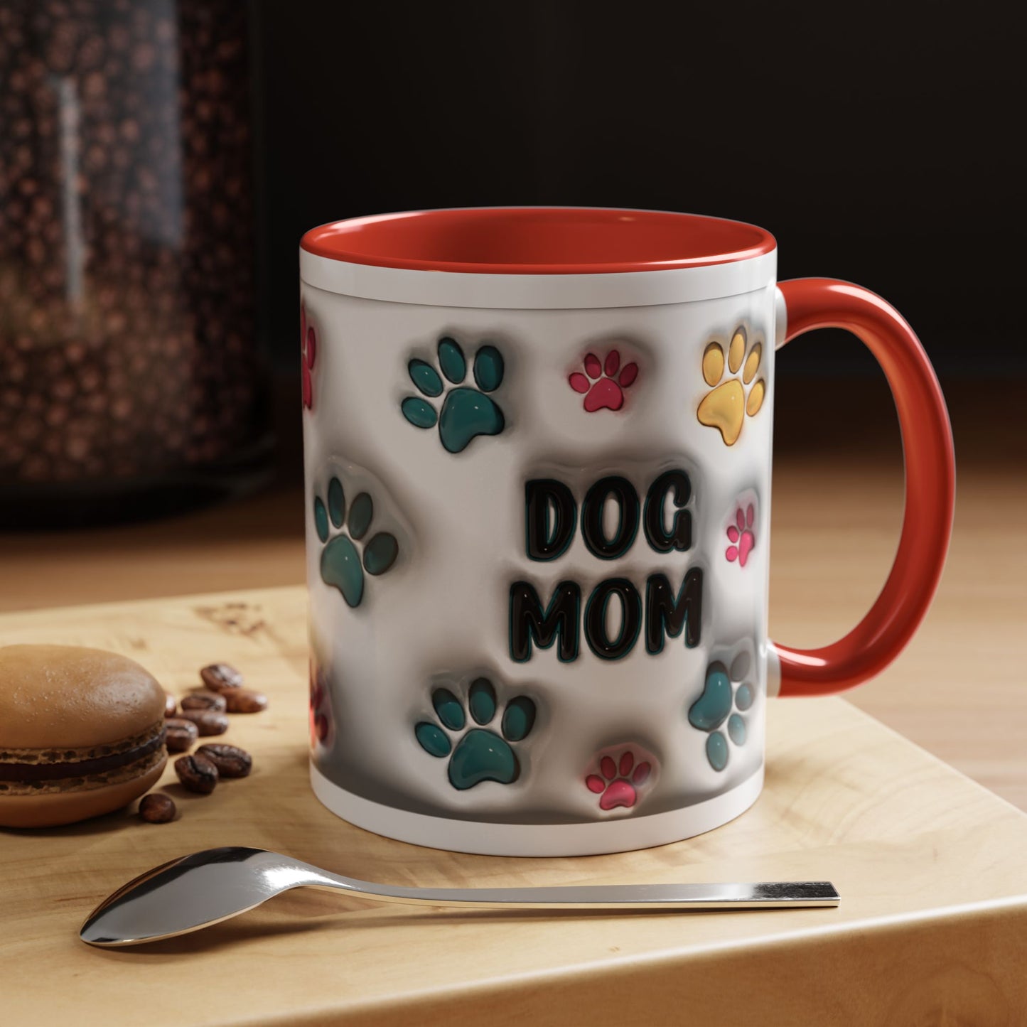Dog Mom Accent Mug – Colorful Paw Print Cup for Proud Pet Parents