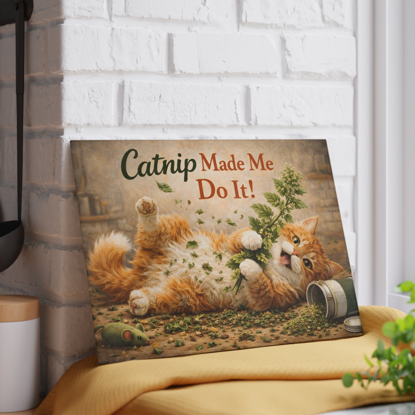 Catnip Made Me Do It Glass Cutting Board – Funny Cat Kitchen Art
