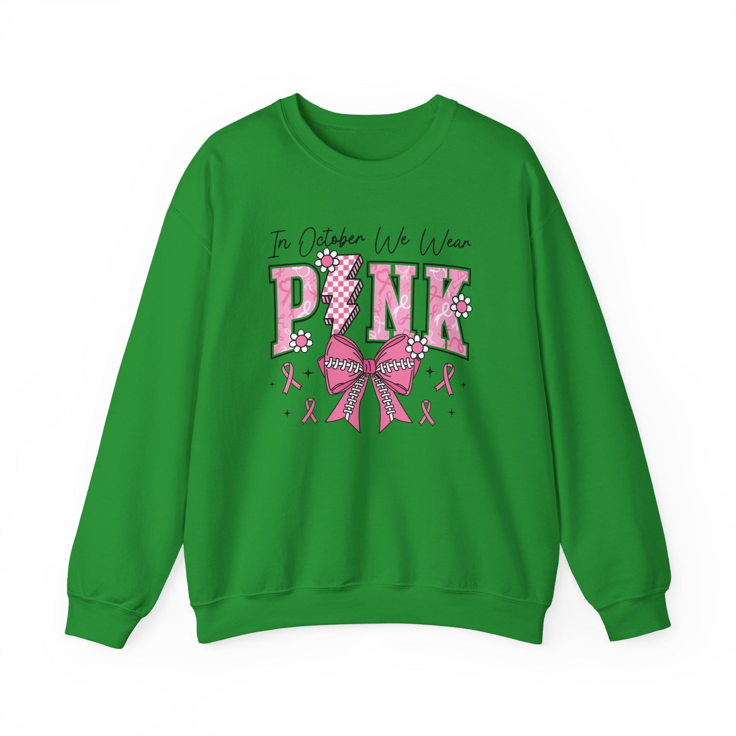 ⚡🎀 PINK Sweatshirt – Breast Cancer Awareness Bow & Lightning Bolt