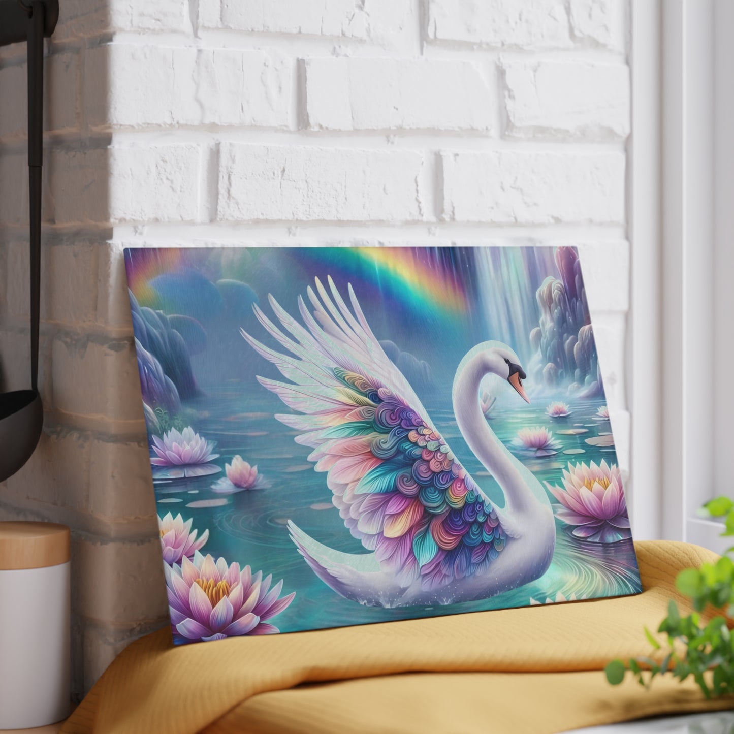 Swan Glass Cutting Board – Elegant Kitchen Decor | Tempered Glass Serving Board with Graceful Bird Design