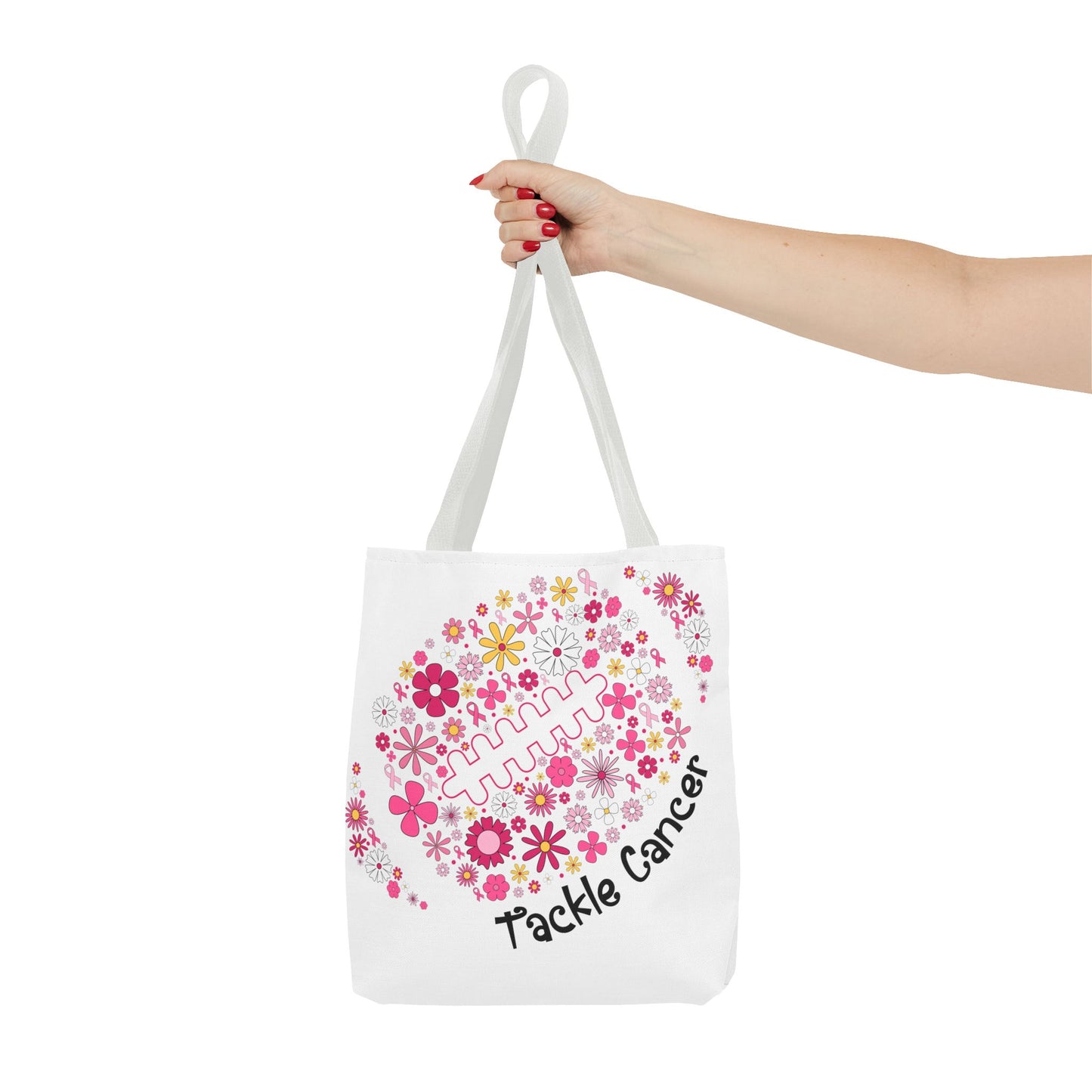 🌸 Pink Floral Football Tote Bag – Game Day Meets Breast Cancer Awareness 🎀👜