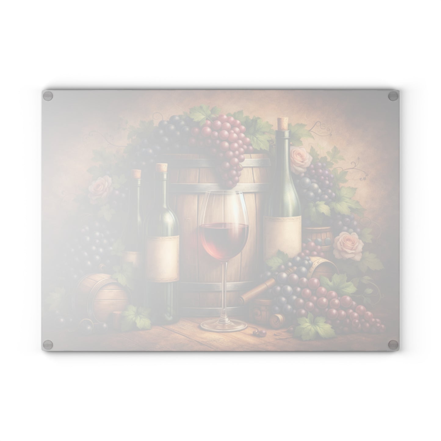 Vintage Vineyard Still Life Glass Cutting Board – Rustic Wine Cellar Artwork for Kitchen Display