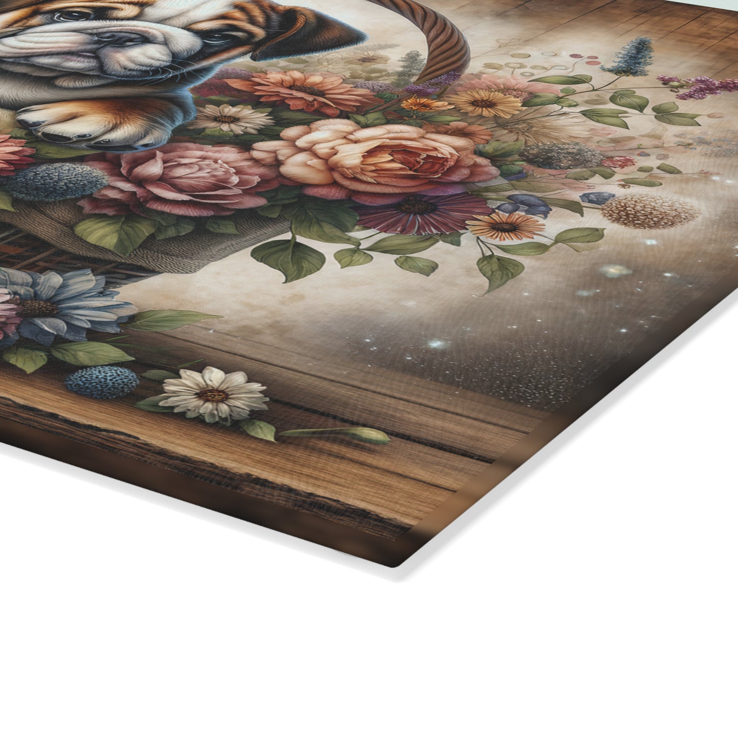🐶🌸 Bulldog in Basket Cutting Board – Rustic Charm for Your Kitchen 🌼