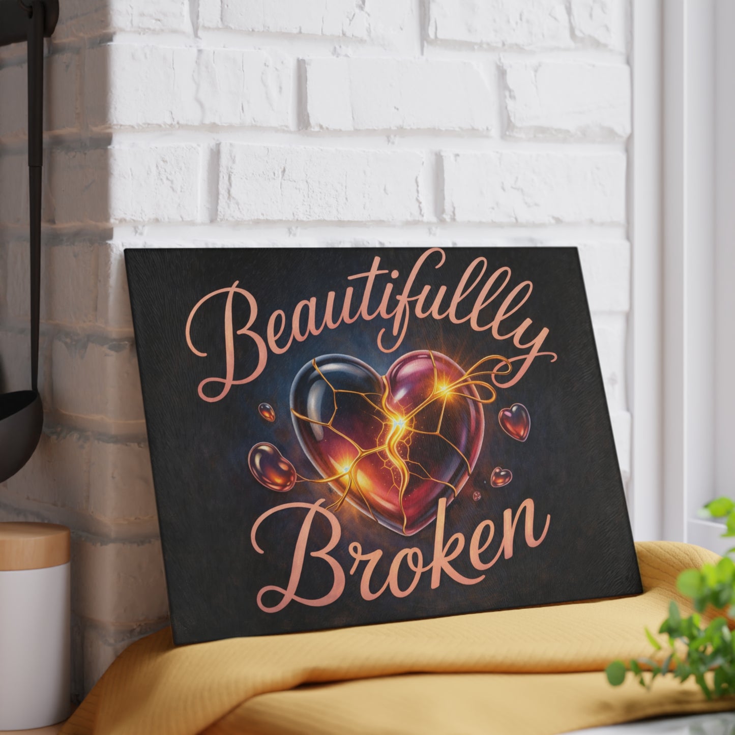 Golden Heart Resilience Glass Cutting Board – Kintsugi-Inspired Love & Strength Kitchen Decor