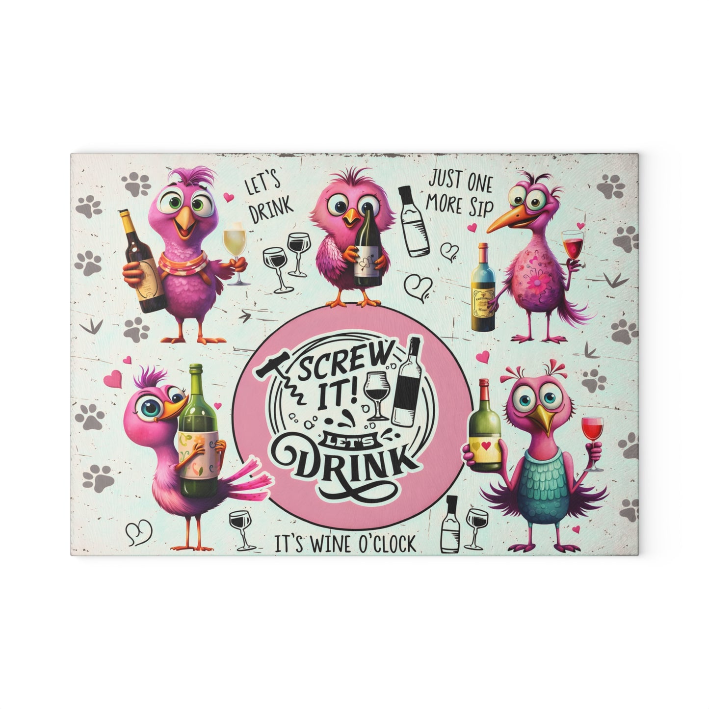 Funny Bird Wine Quote Glass Cutting Board – Whimsical Drinking Humor Kitchen Decor