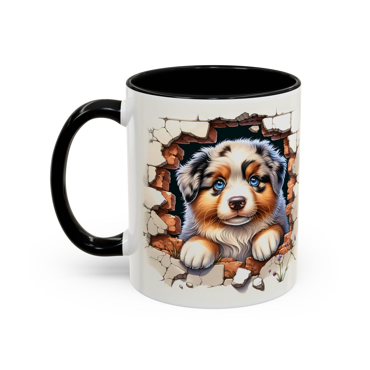 🐾☕ Australian Shepherd Puppy Peek Accent Mug – Blue-Eyed Beauty Dog Lover Gift ✨💙