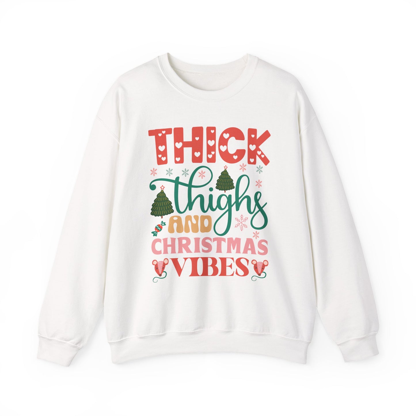 🎄💖 Thick Thighs & Christmas Vibes Crewneck – Cute, Confident & Cozy
