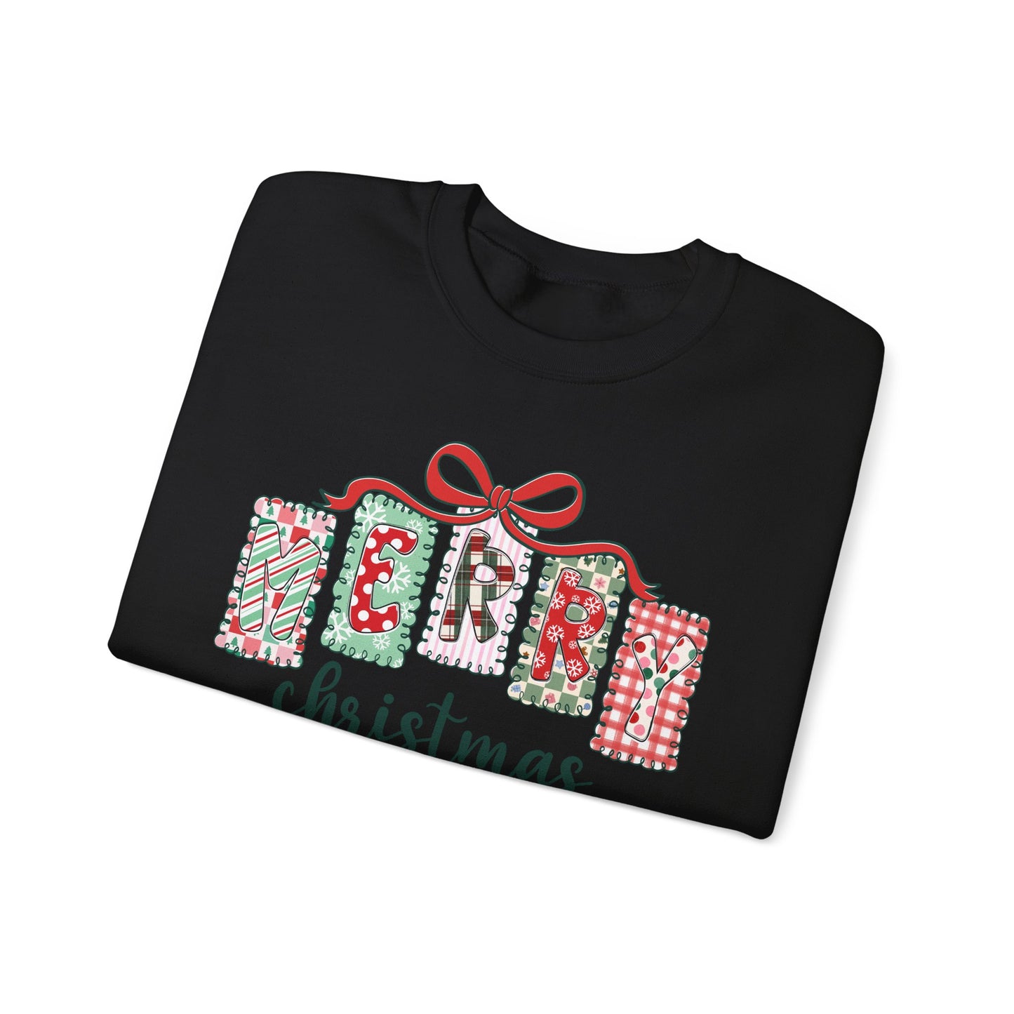 🎀✨ Merry Christmas Sweatshirt – Cozy Patchwork Holiday Crewneck