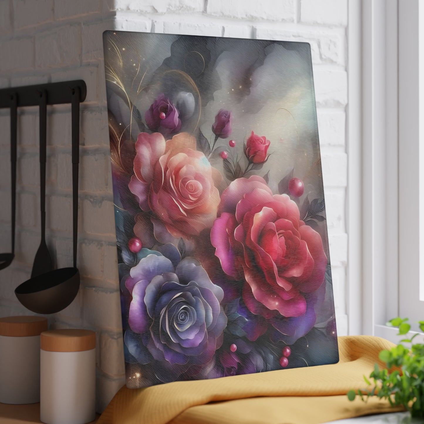 Tabla de cortar de vidrio templado con rosas elegantes: decoración floral para la cocina, regalo único, tabla de cortar de vidrio, tabla para charcutería, tabla de cortar personalizada, flores