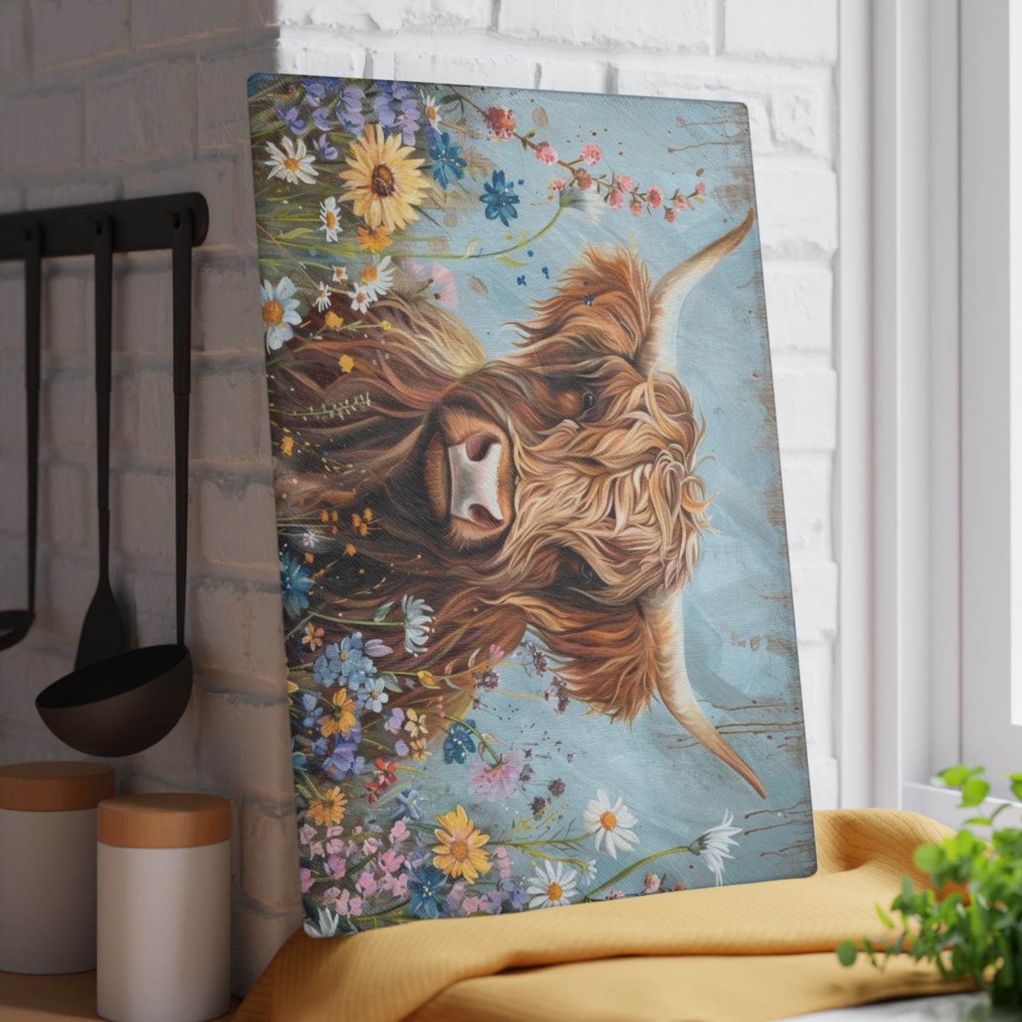 Tabla de cortar de vaca, tabla de cortar de vidrio con diseño de vaca de las Highlands, decoración de cocina con diseño de vaca, tabla de cortar para regalo de casa nueva, tabla de charcutería, regalos de vaca de las Highlands