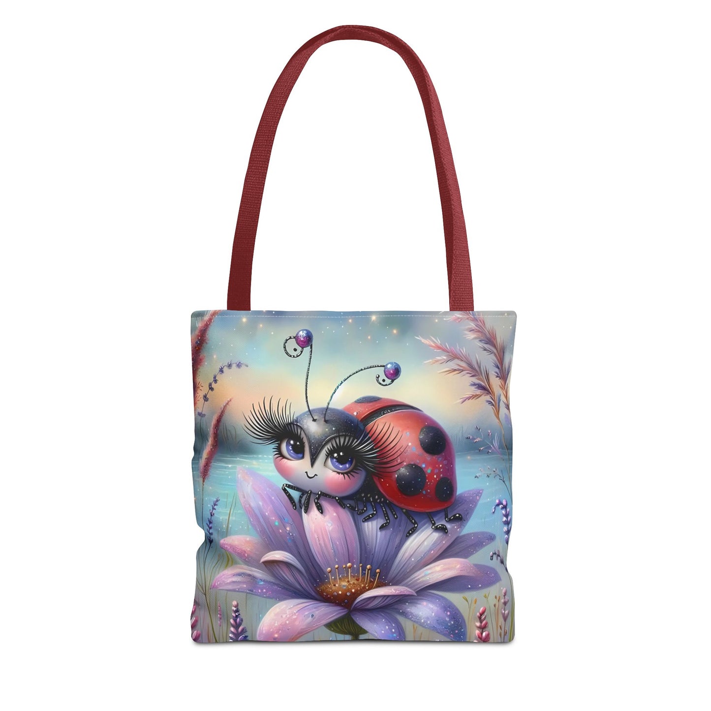 🐞 Mariquita sobre una flor junto al lago – Bolsa de tela inspirada en la naturaleza