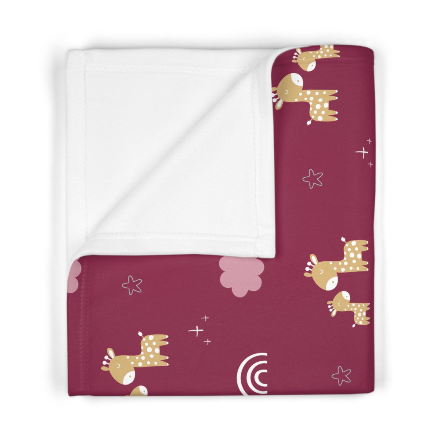 Burgundy Giraffe & Rainbows Baby Blanket – Ultra-Soft Fleece 30″×40″ | Warm Maroon Nursery Cozy