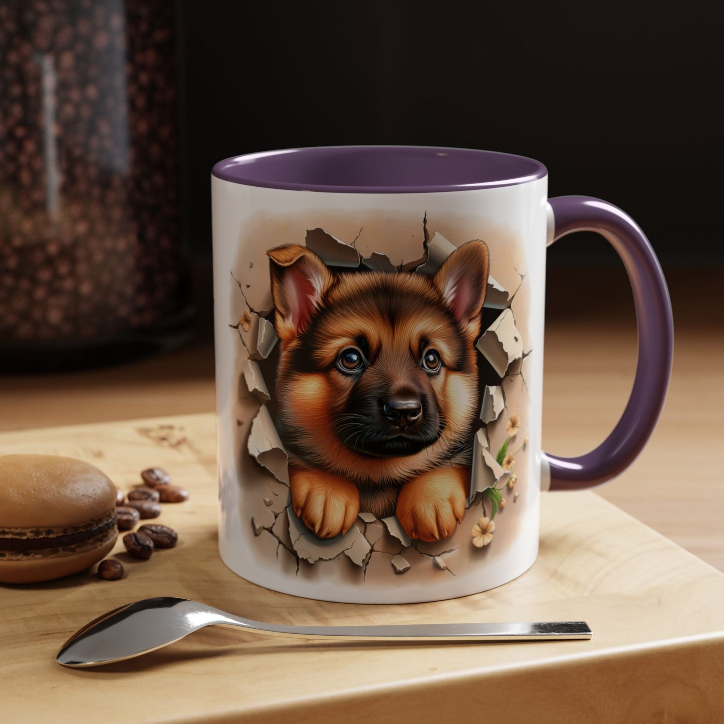 🐾☕ German Shepherd Puppy Peek Accent Mug – Loyal Pup Lover Gift ✨🖤