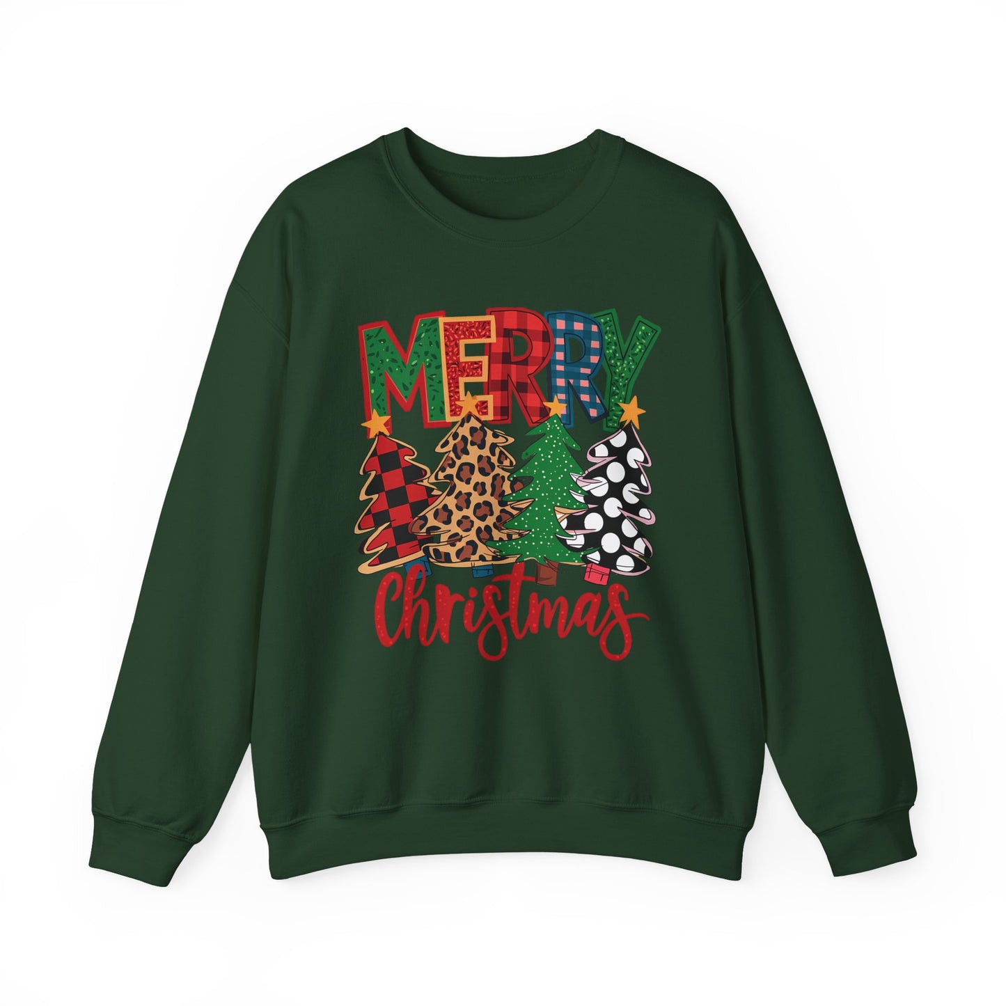 🎄✨ Merry Christmas Trees Sweatshirt – Bold Patterns & Festive Cheer