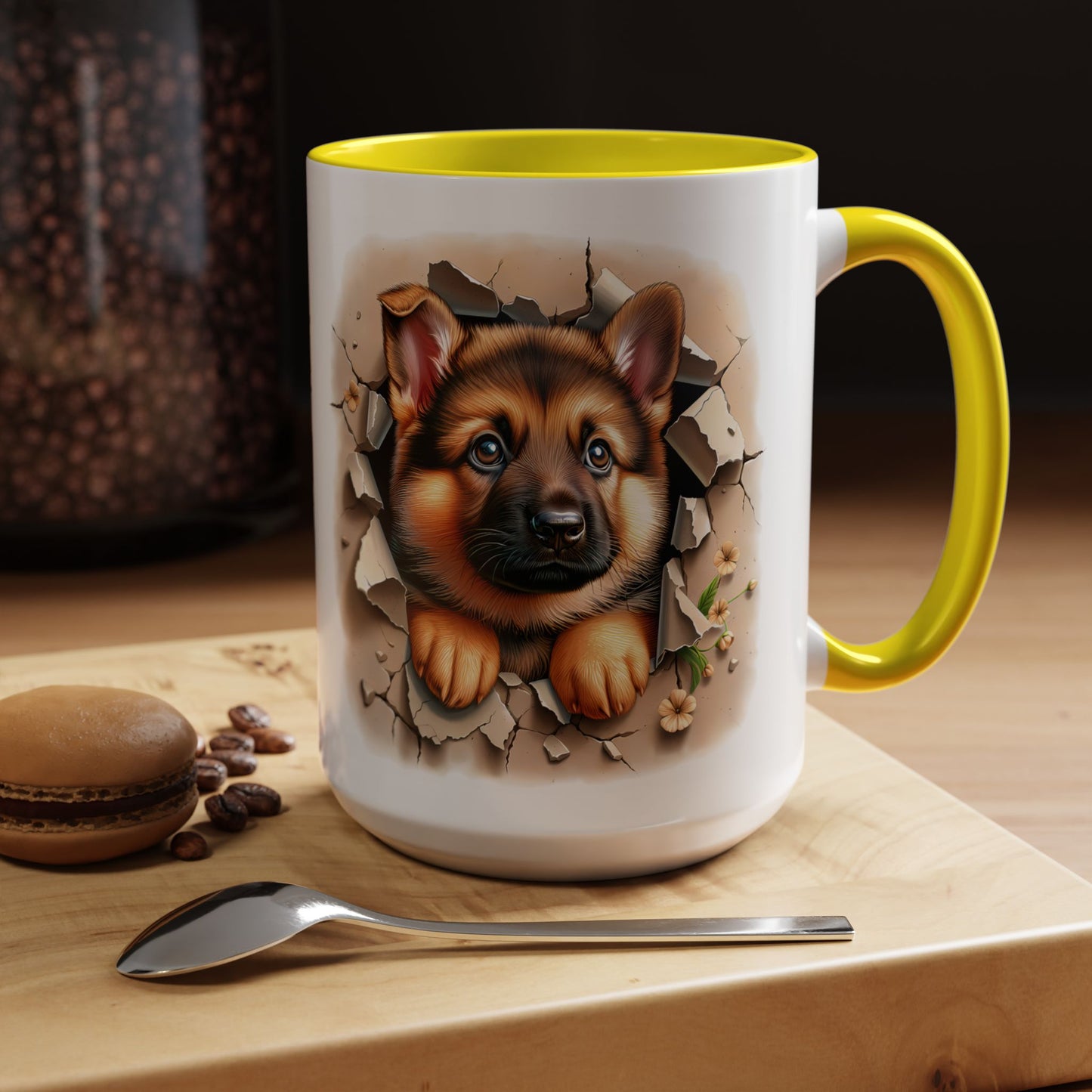 🐾☕ German Shepherd Puppy Peek Accent Mug – Loyal Pup Lover Gift ✨🖤
