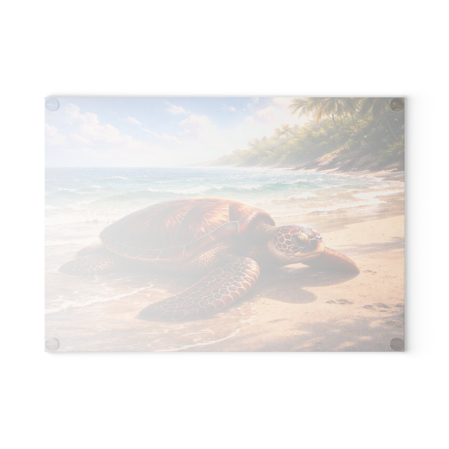 Sea Turtle Tropical Beach Glass Cutting Board – Coastal Ocean Wildlife Kitchen Art