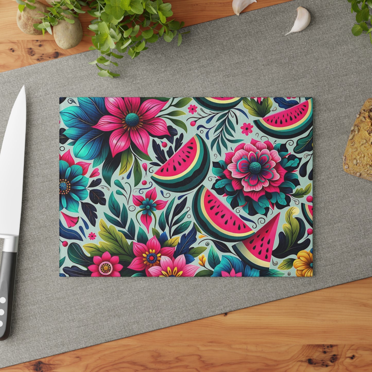 🍉🌺 Watermelon Floral Cutting Board – Summer Freshness Meets Vibrant Charm 🌸🌿