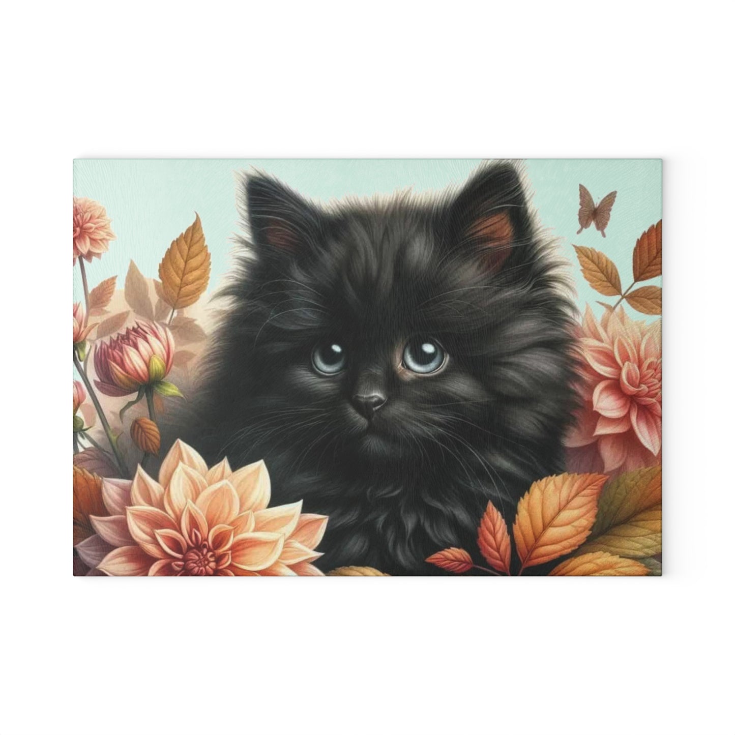 🐾 Autumn Kitten – Black Cat & Dahlia Art Tempered Glass Cutting Board