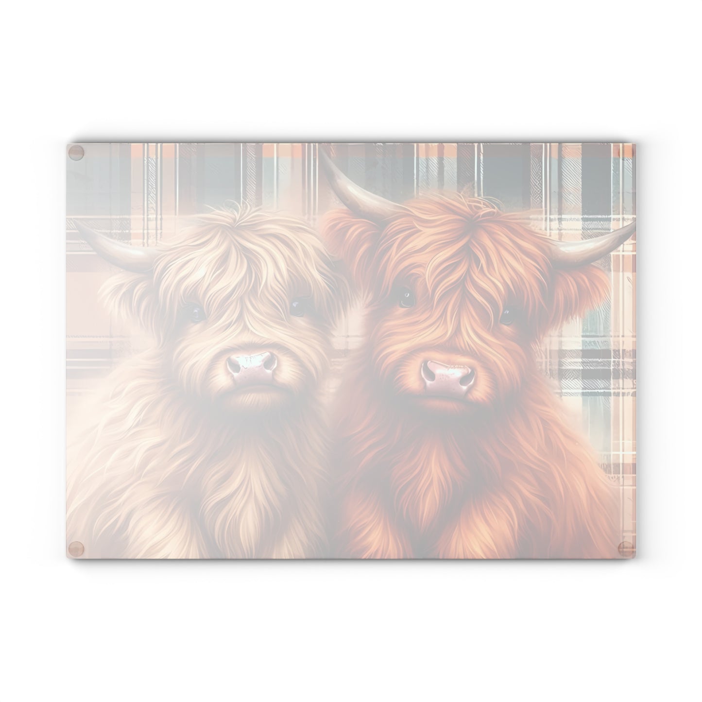 🐂 Plaid Highland Cow Pair Cutting Board – Country Charm with Cozy Cottage Style