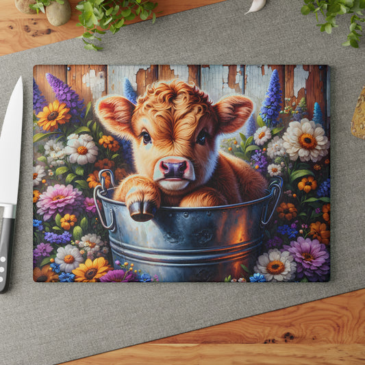 🐮 Wildflower Bucket Calf Cutting Board – Bright Blooms & Farmyard Whimsy for Your Kitchen