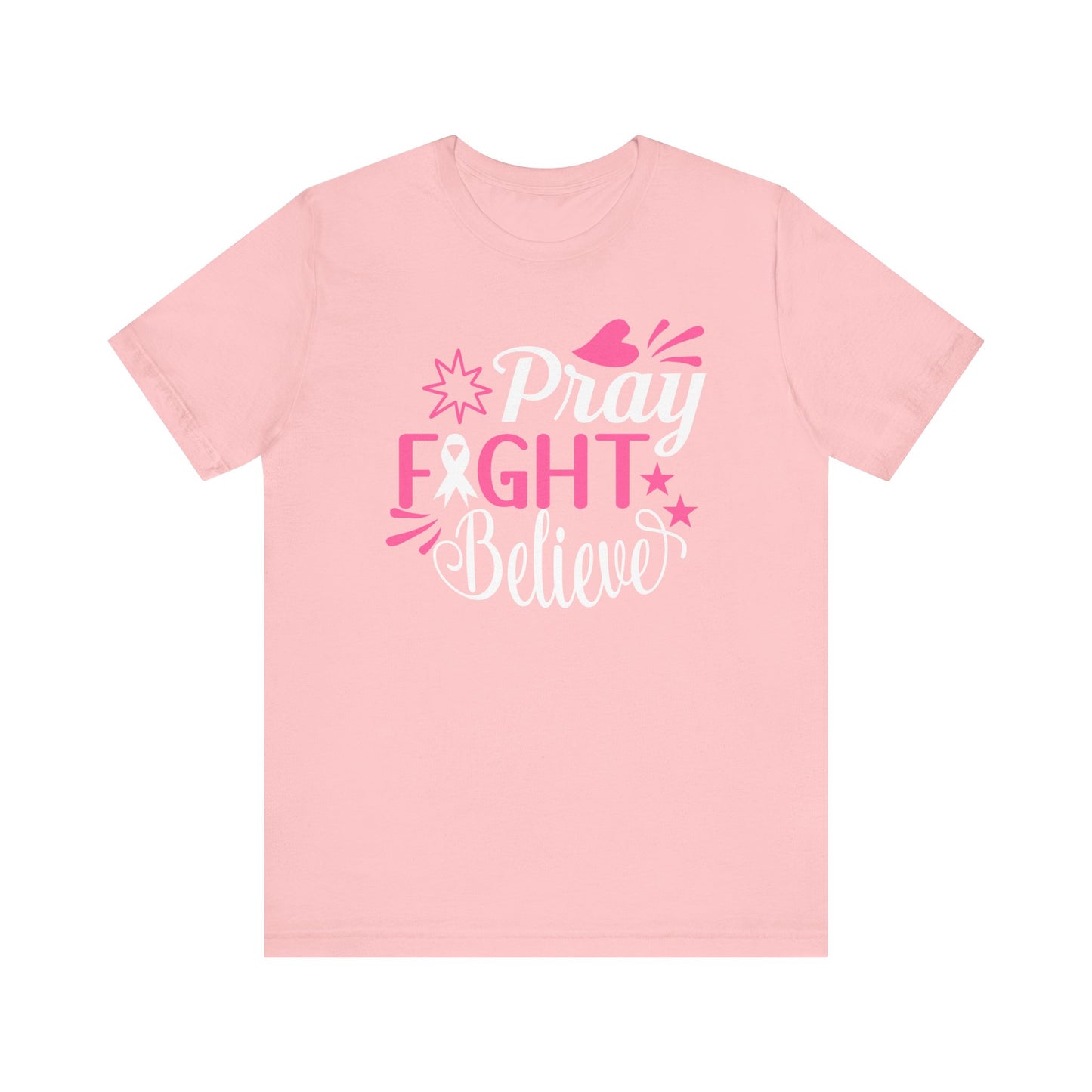 💗 Pray Fight Believe – Breast Cancer Awareness T-Shirt 🎗️