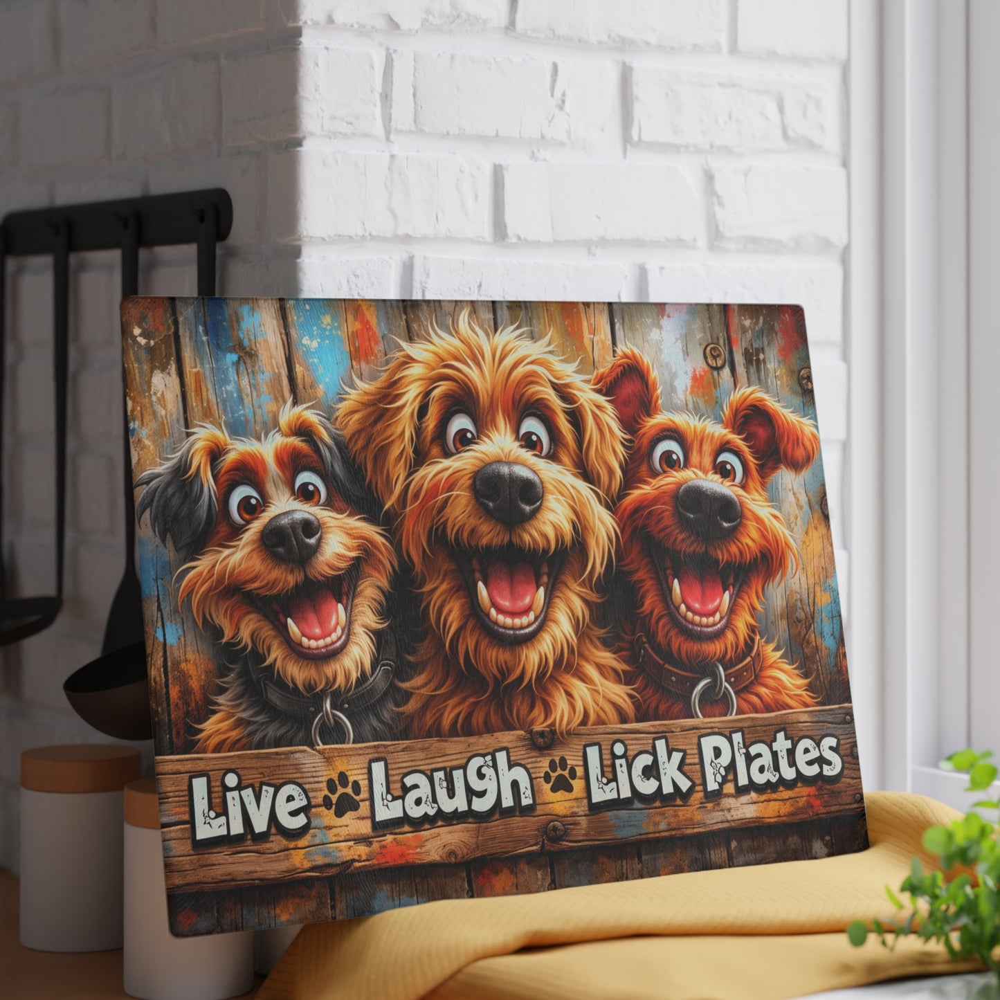 Live Laugh Lick Plates Glass Cutting Board – Funny Dog Kitchen Decor