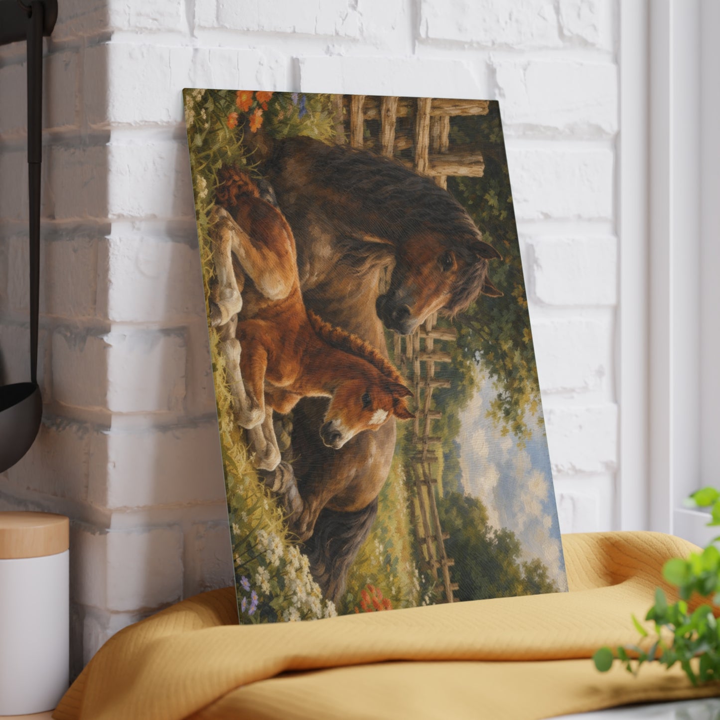 Mare and Foal Glass Cutting Board – Horse Lover Farmhouse Kitchen Decor