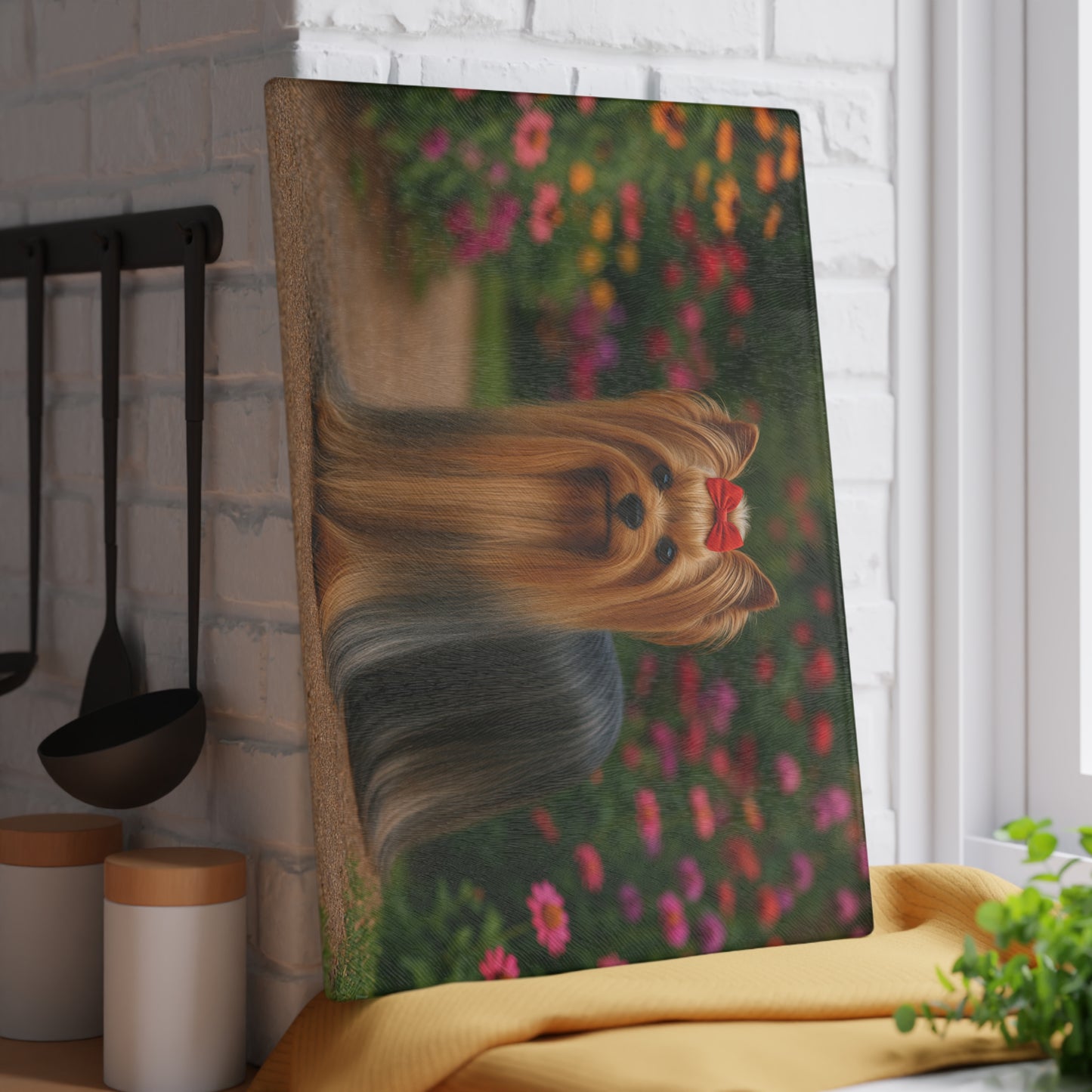 🐾🌸 Yorkie in Bloom Cutting Board – Elegant Floral Beauty for Your Kitchen 🌼