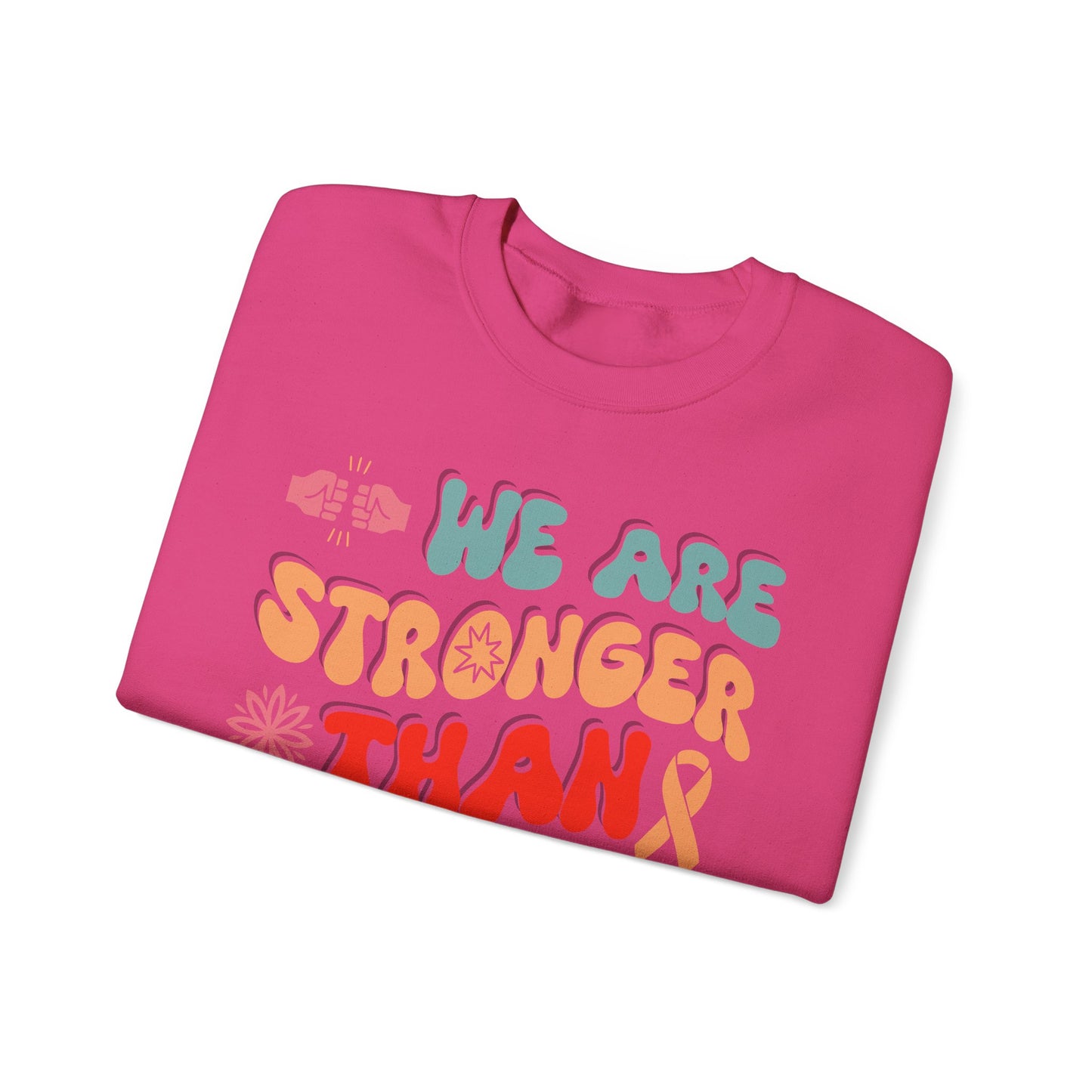 💪🌸 We Are Stronger Than Cancer Sweatshirt – Retro Breast Cancer Awareness Crewneck