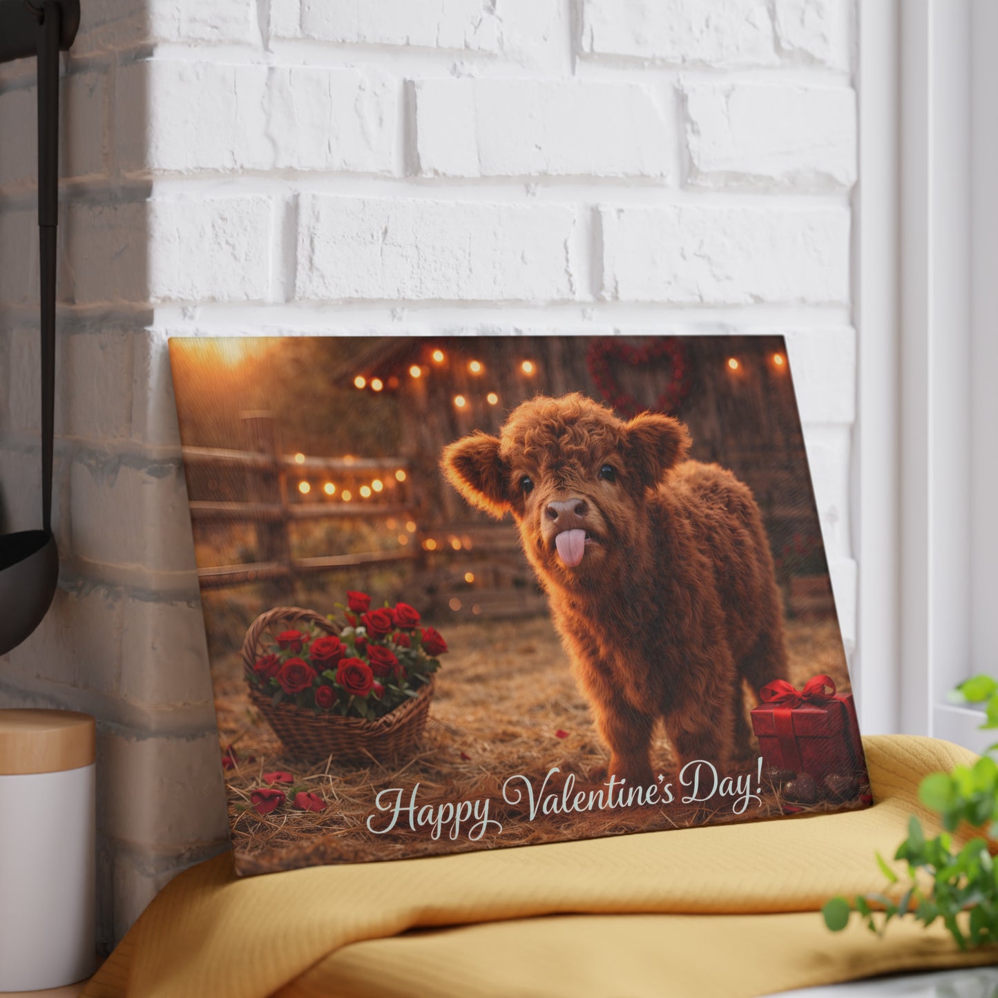 Valentine Highland Calf Glass Cutting Board – Cozy Farmhouse Love Kitchen Décor
