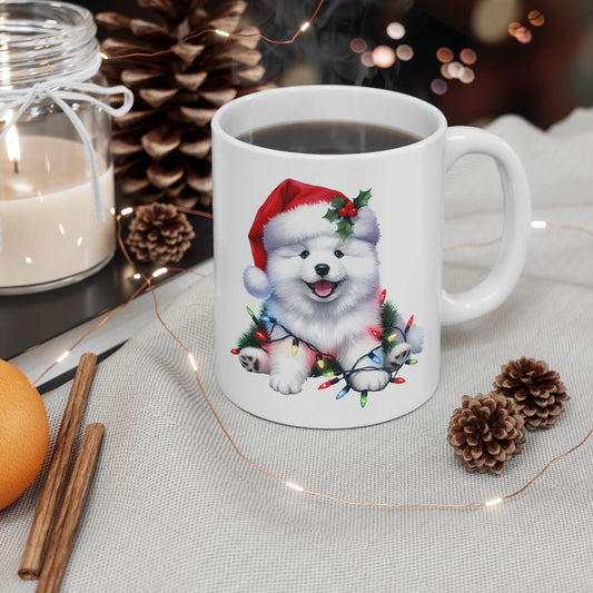 ☃️ American Eskimo Christmas Mug – Fluffy Holiday Cheer in a Santa Hat 🎄